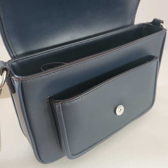 Michael Kors Bradshaw Medium Pocket Messenger Crossbody Handbag Navy Leather - Picture 8 of 9